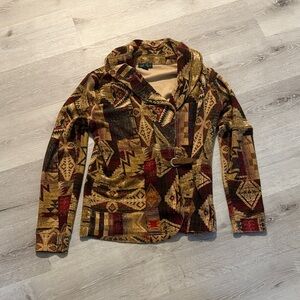 LRL Lauren Jeans Co.Patterned Women's Jacket with Buckle‎ Detail - XS